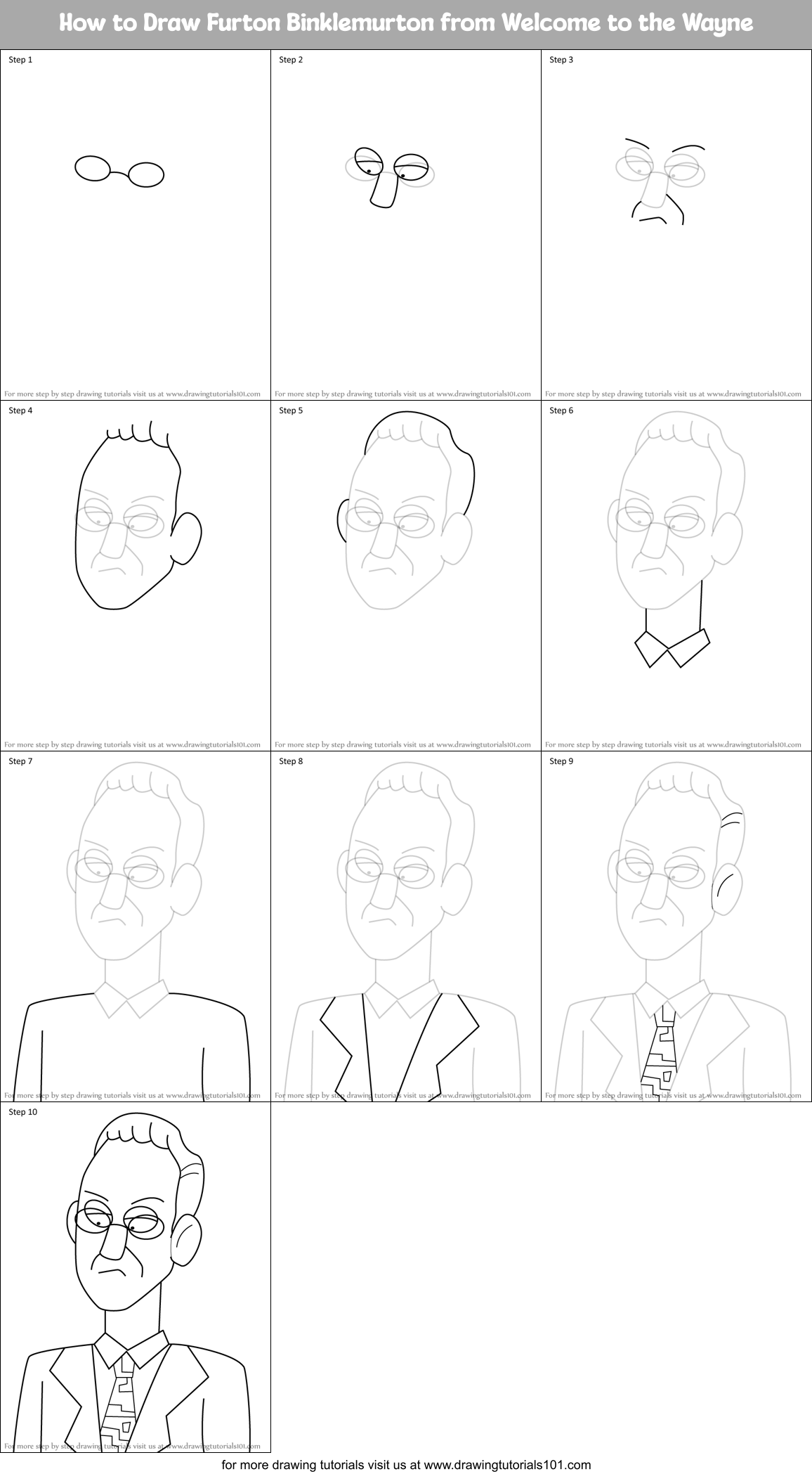How to Draw Furton Binklemurton from Welcome to the Wayne Printable Step by Step