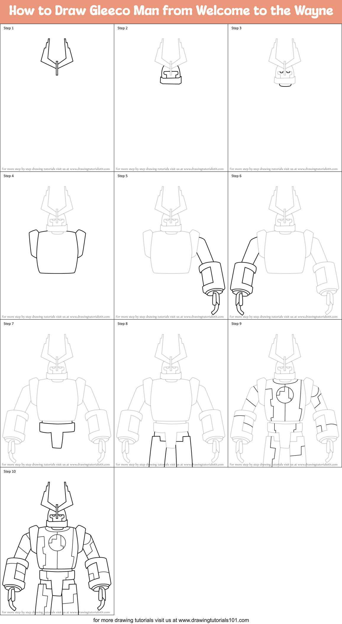 How to Draw Gleeco Man from Welcome to the Wayne Printable Step by Step