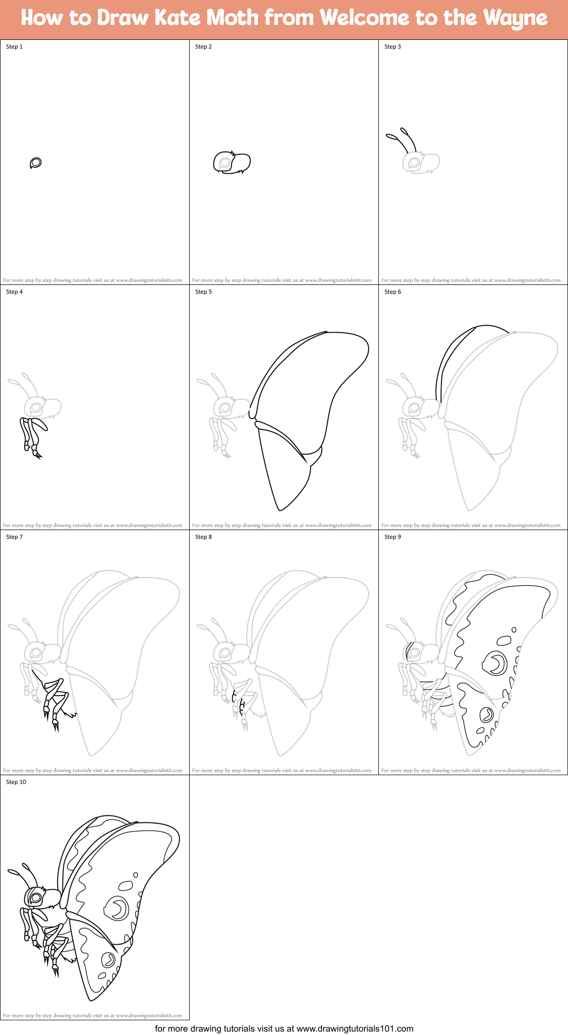 How to Draw Kate Moth from Welcome to the Wayne Printable Step by Step