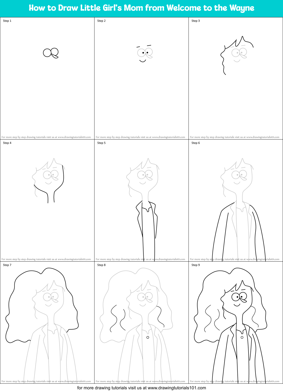 How to Draw Little Girl’s Mom from Welcome to the Wayne Printable Step by Step