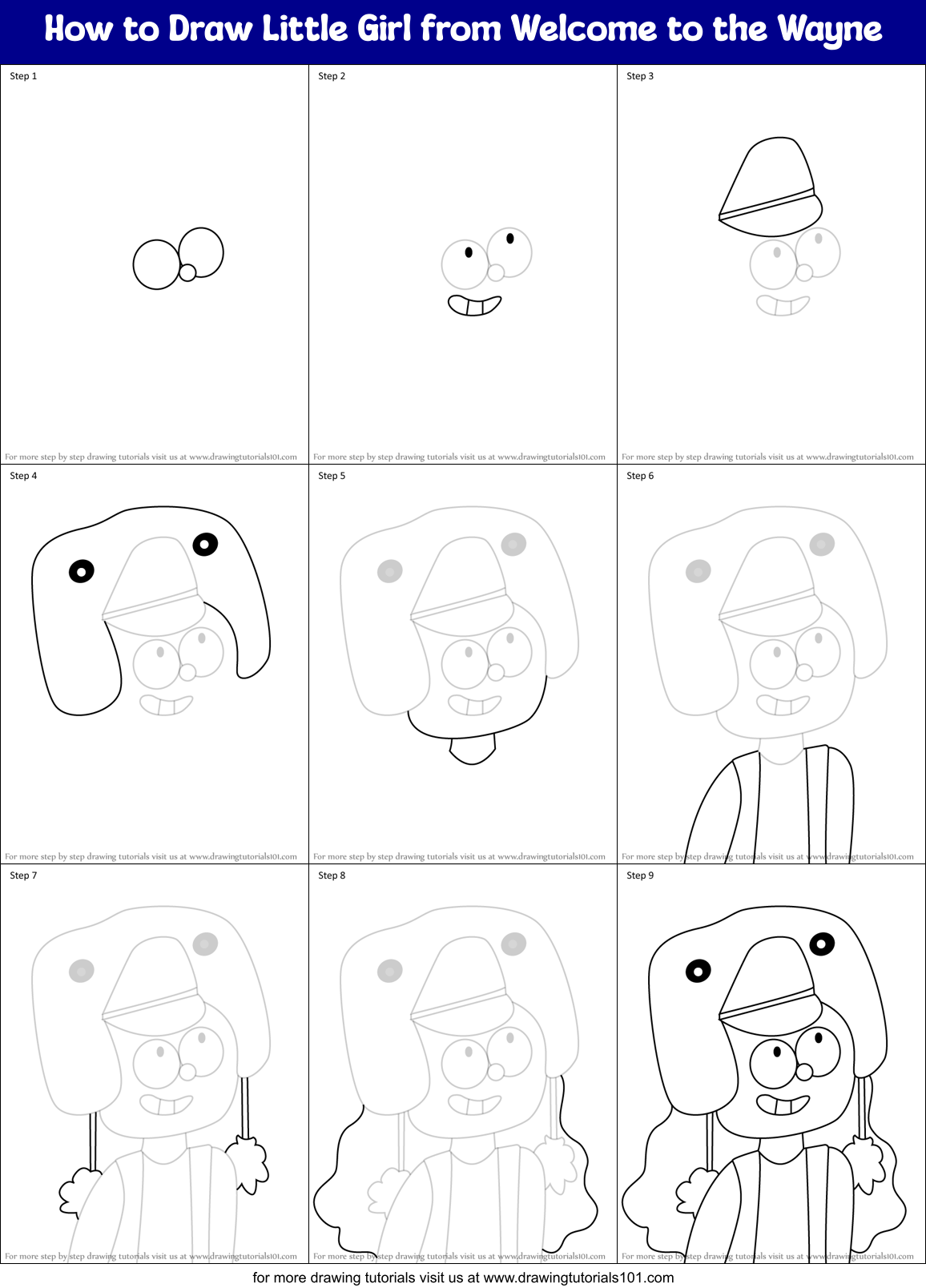 How to Draw Little Girl from Welcome to the Wayne Printable Step by Step