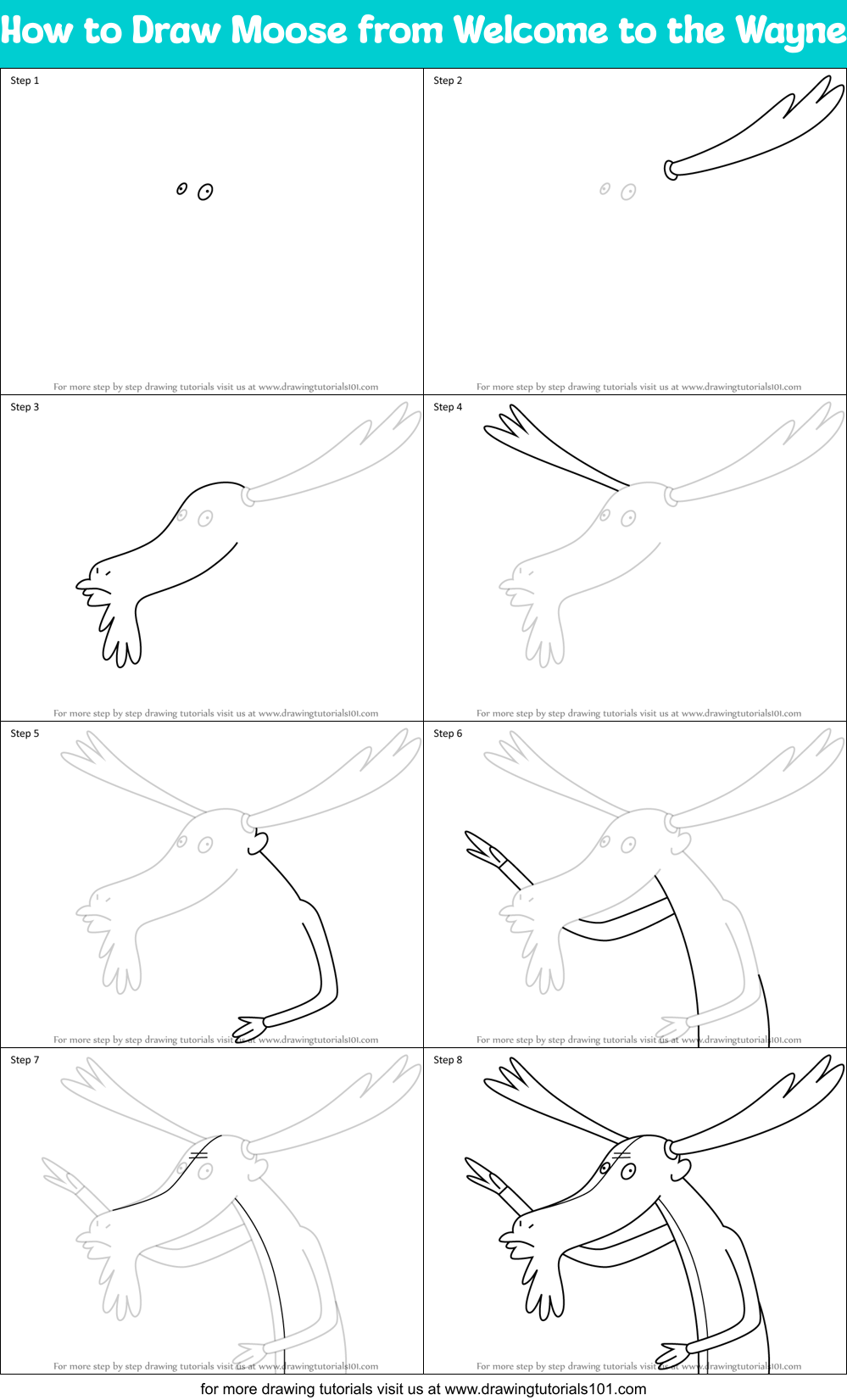 How to Draw Moose from Welcome to the Wayne Printable Step by Step