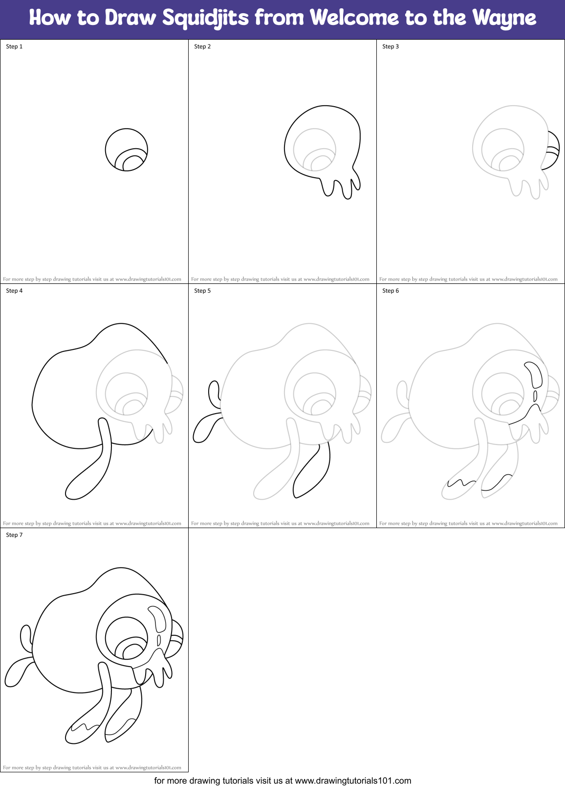 How to Draw Squidjits from Welcome to the Wayne Printable Step by Step