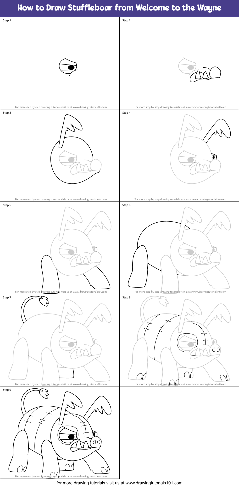 How to Draw Stuffleboar from Welcome to the Wayne Printable Step by Step