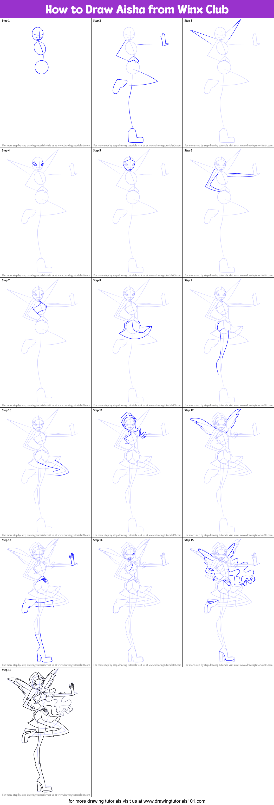 How to Draw Aisha from Winx Club Printable Step by Step