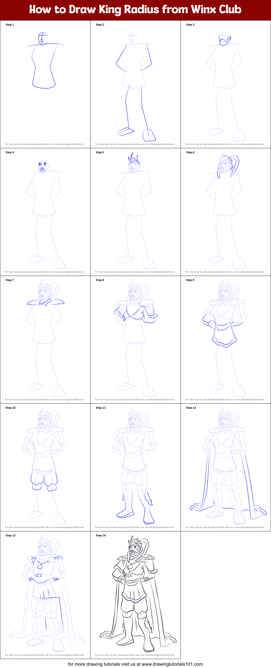 How to Draw King Radius from Winx Club Printable Step by Step