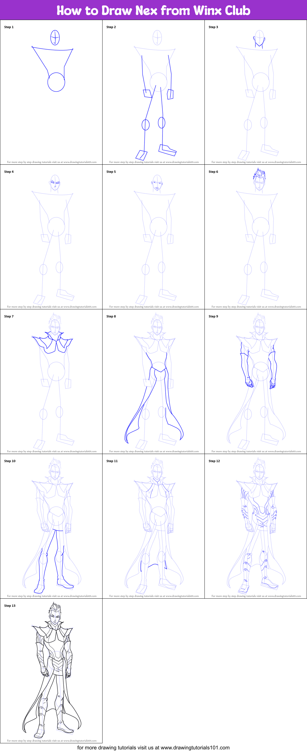How to Draw Nex from Winx Club Printable Step by Step