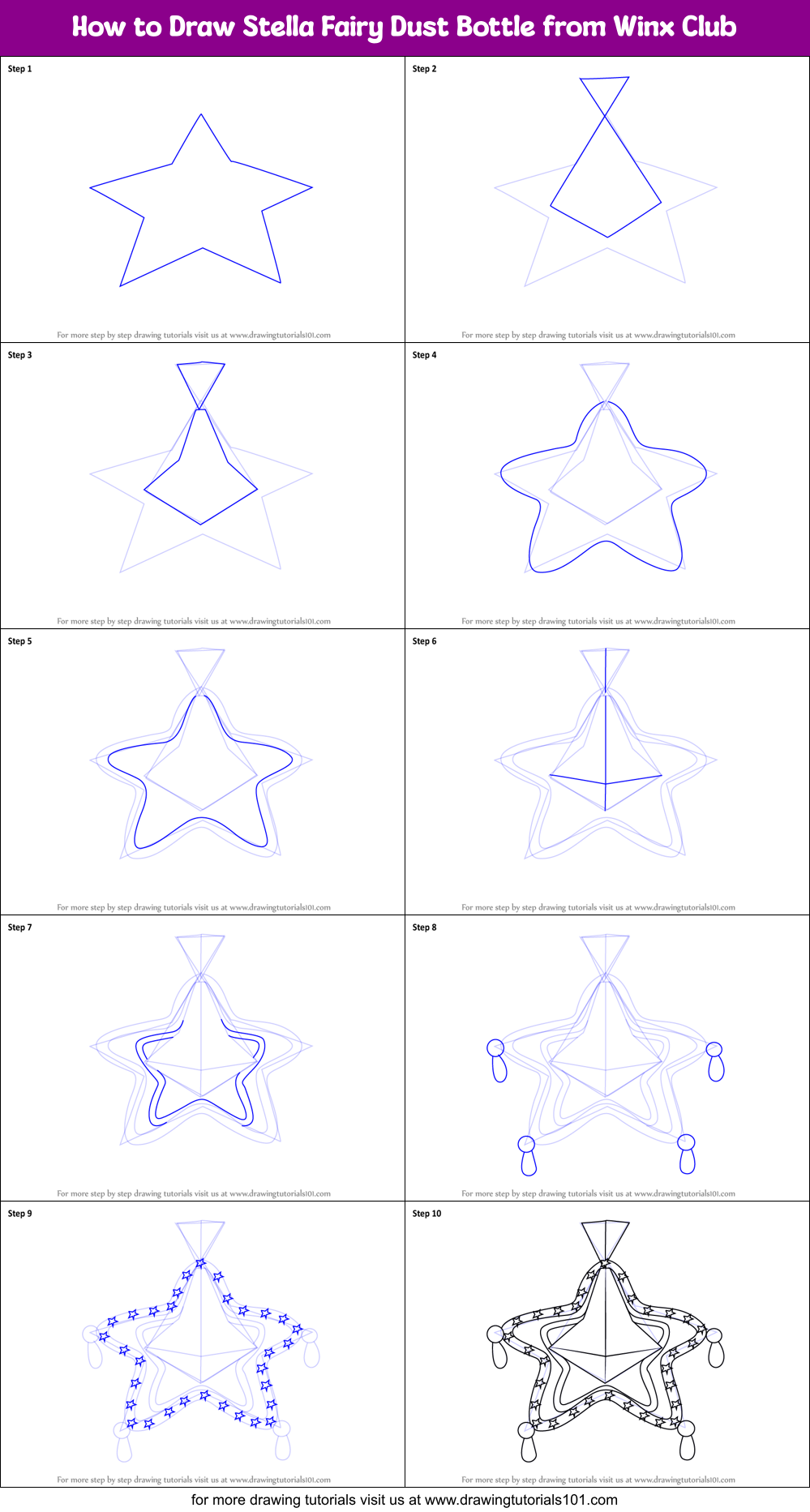 How to Draw Stella Fairy Dust Bottle from Winx Club Printable Step by Step