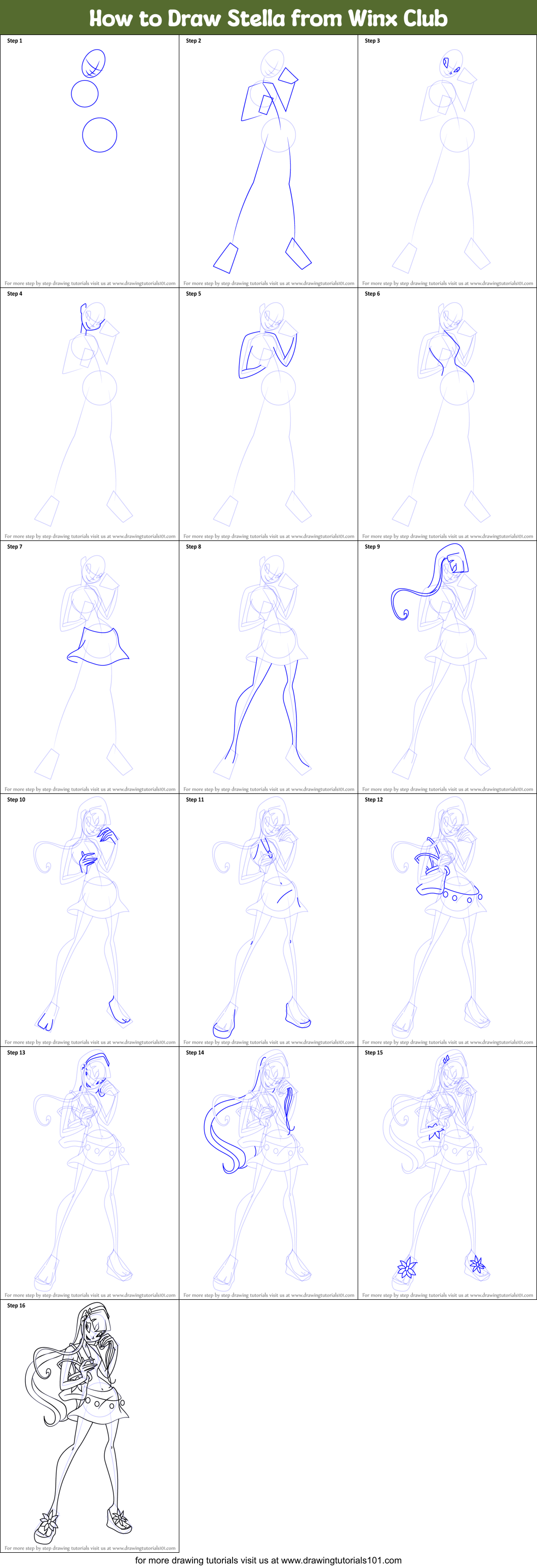 How to Draw Stella from Winx Club Printable Step by Step