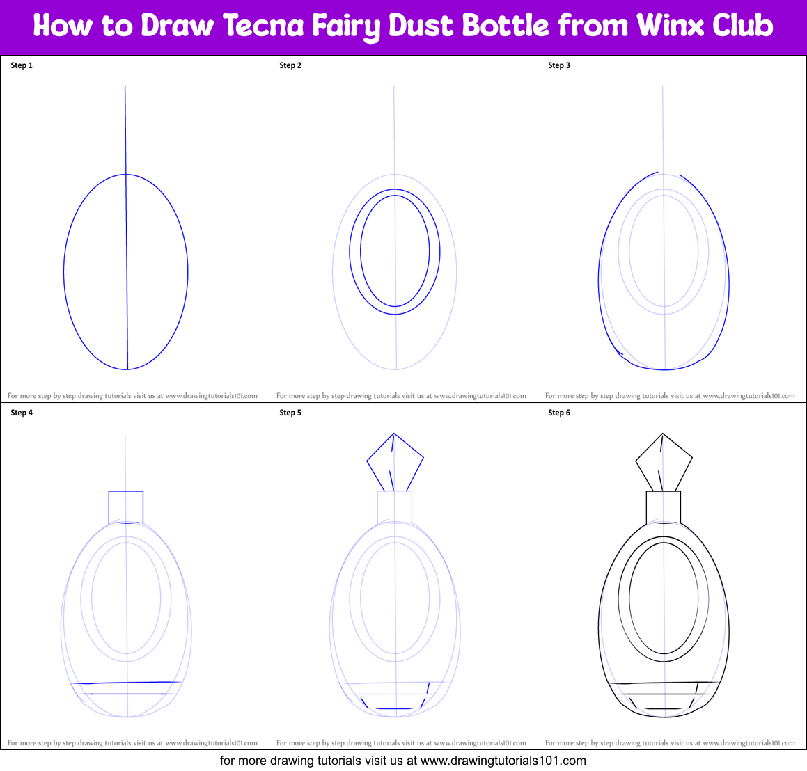 How to Draw Tecna Fairy Dust Bottle from Winx Club Printable Step by Step