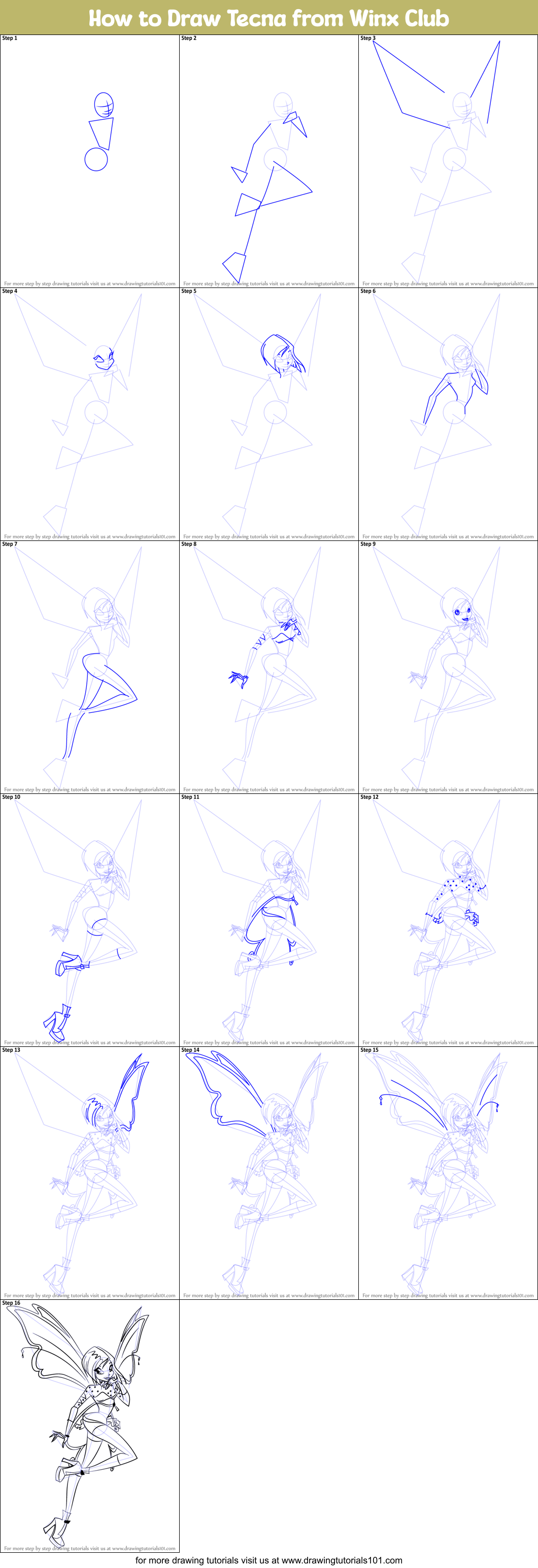 How to Draw Tecna from Winx Club Printable Step by Step