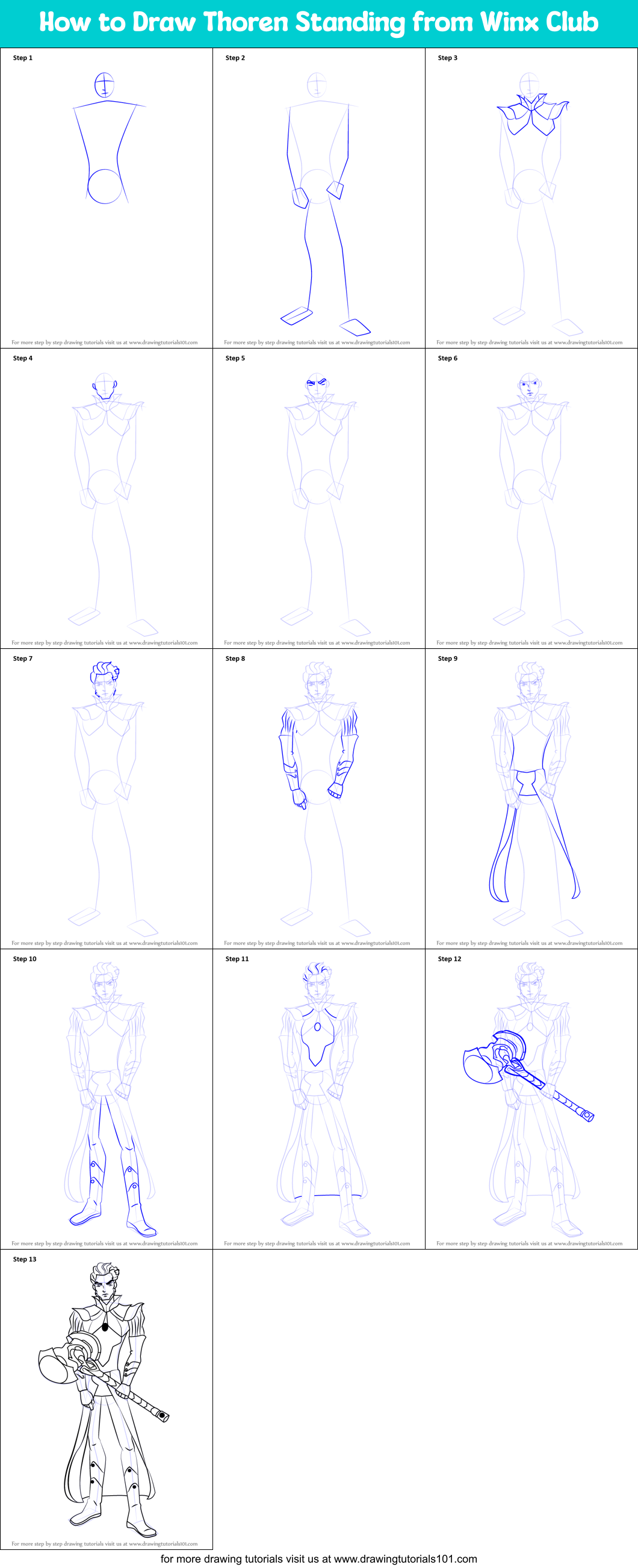 How to Draw Thoren Standing from Winx Club Printable Step by Step