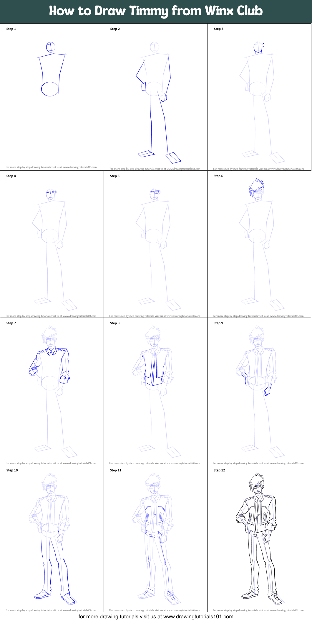 How to Draw Timmy from Winx Club Printable Step by Step