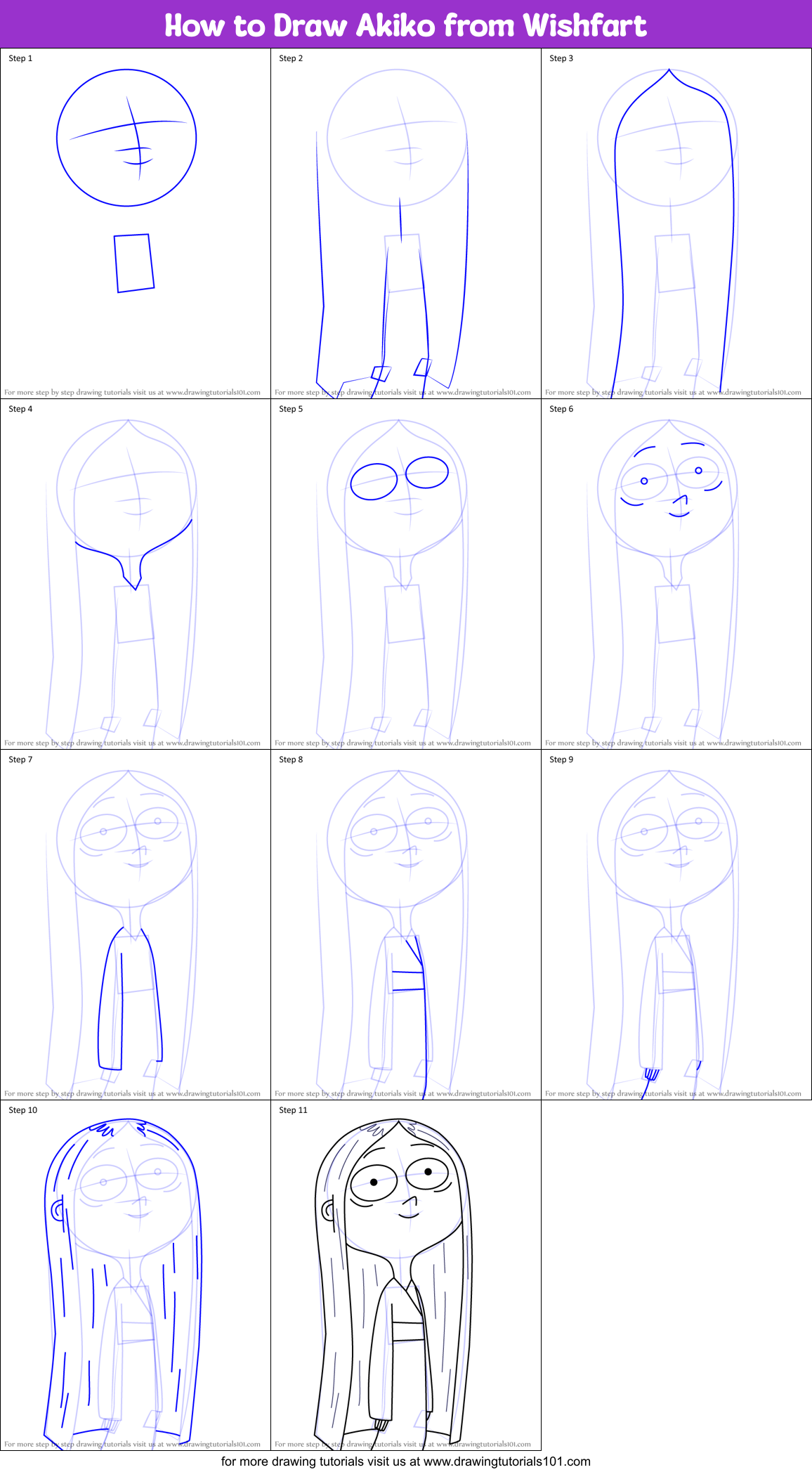 How to Draw Akiko from Wishfart Printable Step by Step