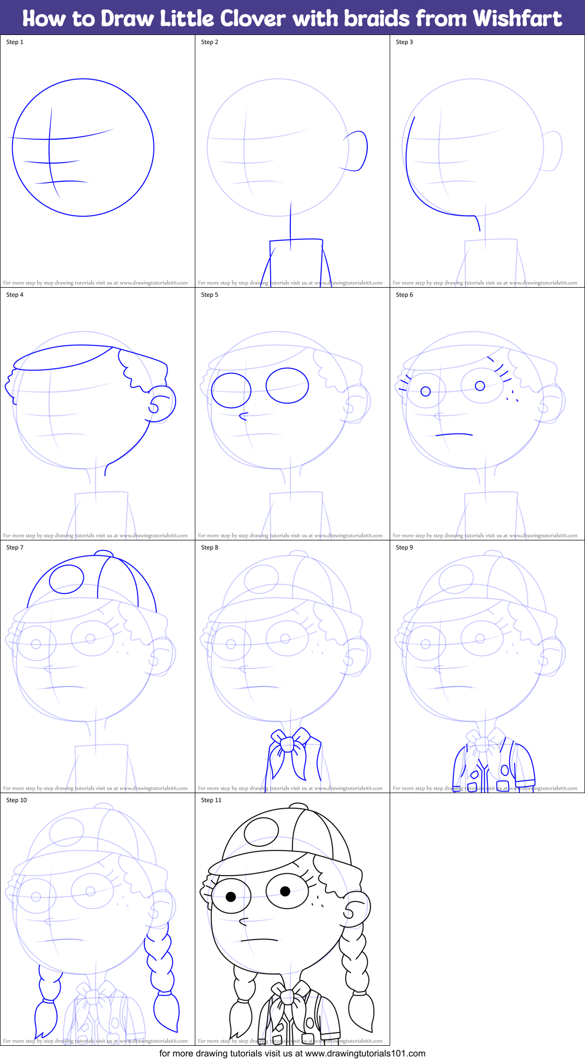 How to Draw Little Clover with braids from Wishfart Printable Step by Step