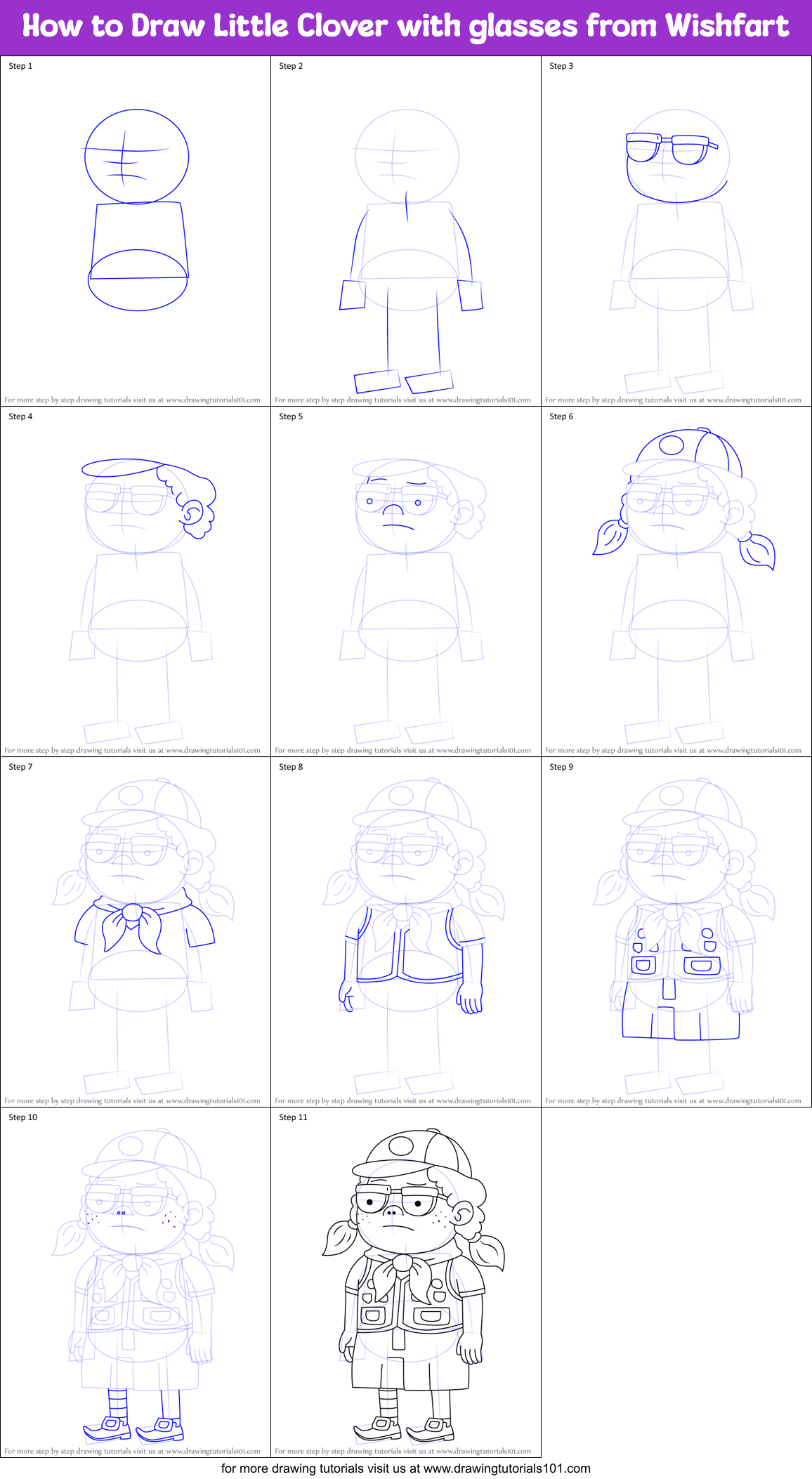 How to Draw Little Clover with glasses from Wishfart Printable Step by Step