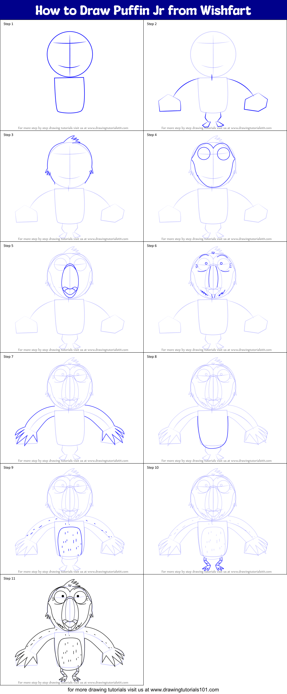 How to Draw Puffin Jr from Wishfart Printable Step by Step