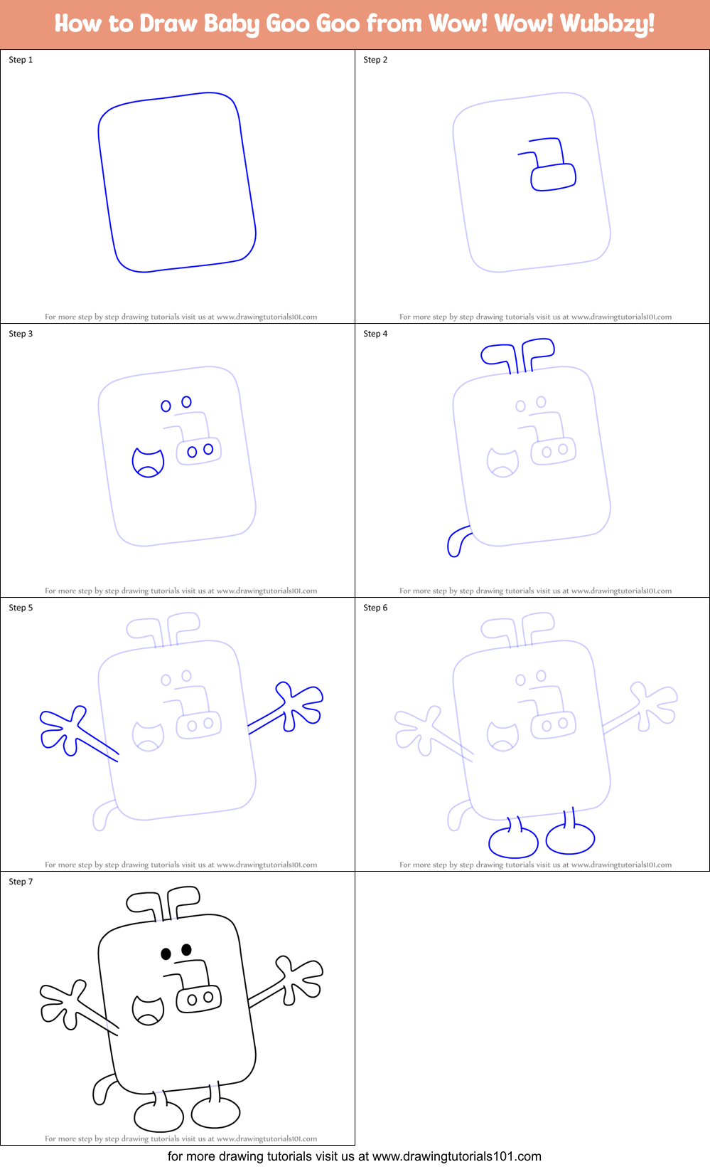 How to Draw Baby Goo Goo from Wow! Wow! Wubbzy! Printable Step by Step