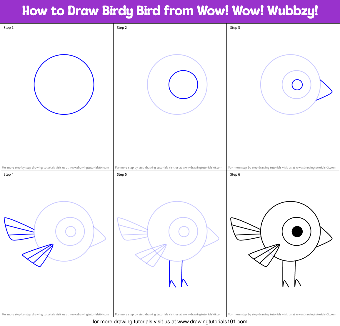 How to Draw Birdy Bird from Wow! Wow! Wubbzy! Printable Step by Step