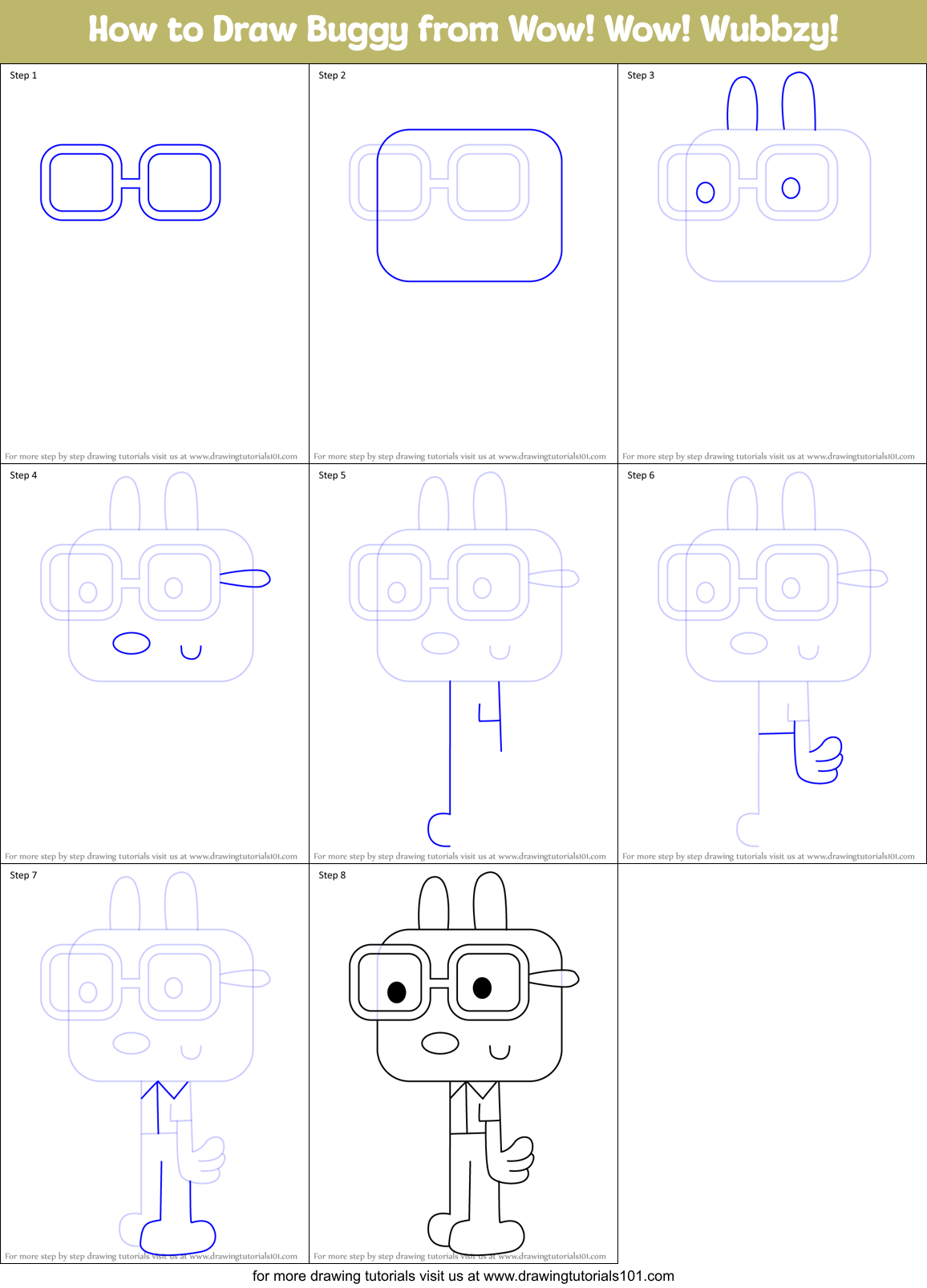 How to Draw Buggy from Wow! Wow! Wubbzy! Printable Step by Step