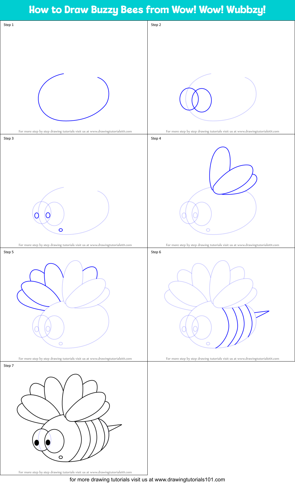 How to Draw Buzzy Bees from Wow! Wow! Wubbzy! Printable Step by Step