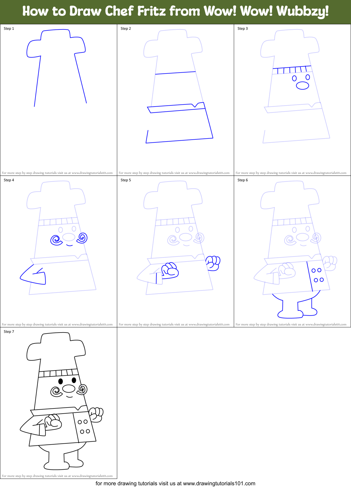 How to Draw Chef Fritz from Wow! Wow! Wubbzy! Printable Step by Step