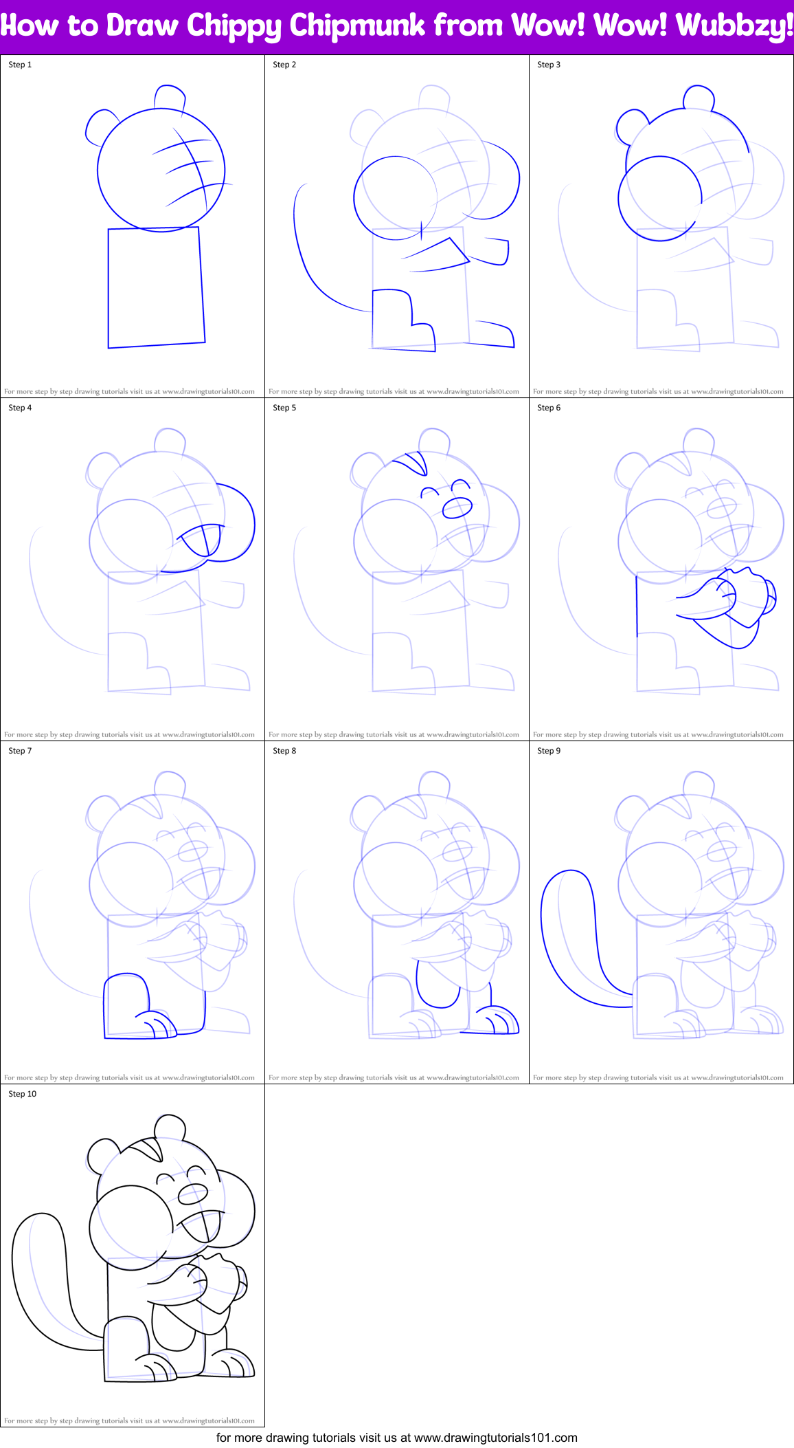 How to Draw Chippy Chipmunk from Wow! Wow! Wubbzy! (Wow! Wow! Wubbzy ...