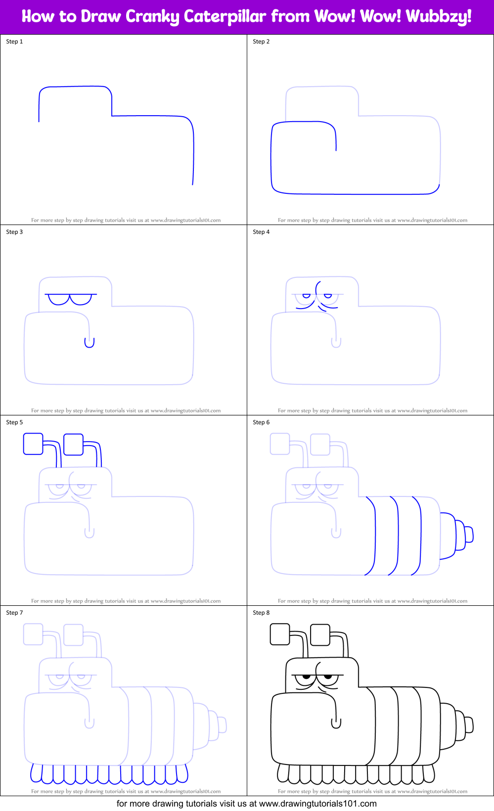 How to Draw Cranky Caterpillar from Wow! Wow! Wubbzy! Printable Step by Step