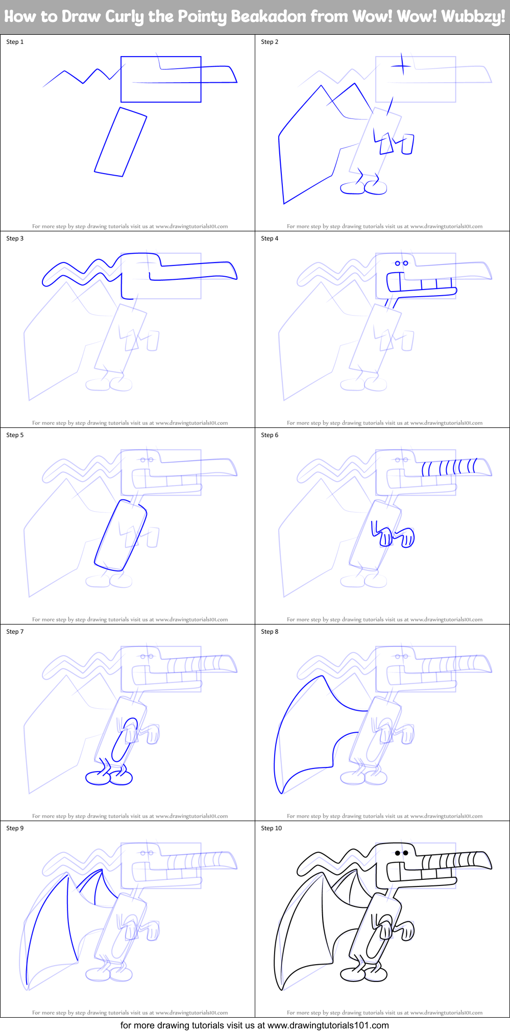 How to Draw Curly the Pointy Beakadon from Wow! Wow! Wubbzy! Printable Step by Step