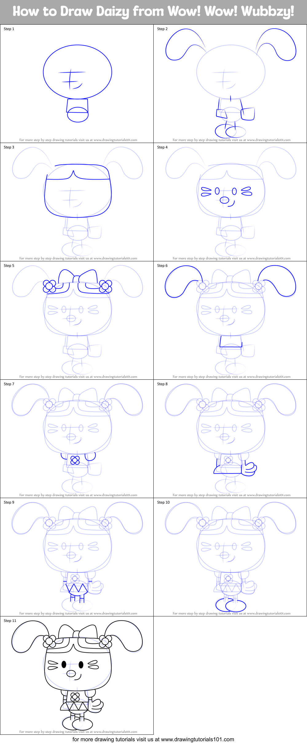 How to Draw Daizy from Wow! Wow! Wubbzy! Printable Step by Step