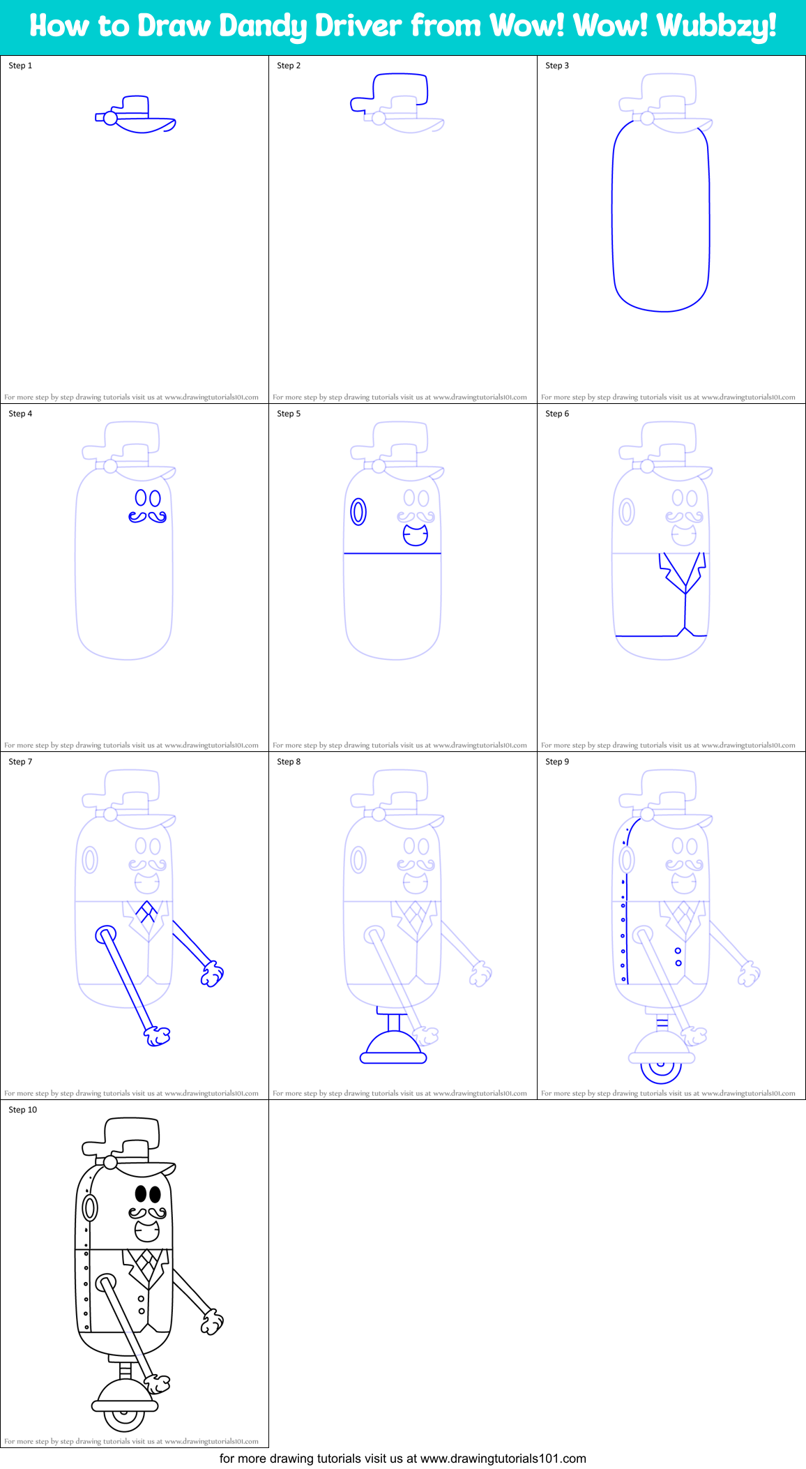 How to Draw Dandy Driver from Wow! Wow! Wubbzy! Printable Step by Step
