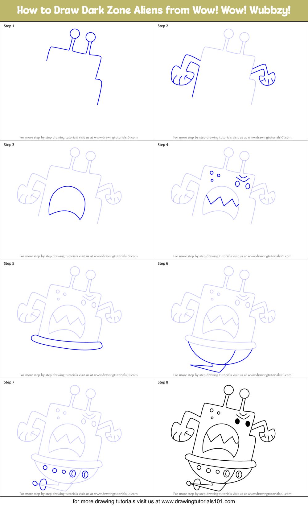 How to Draw Dark Zone Aliens from Wow! Wow! Wubbzy! Printable Step by Step