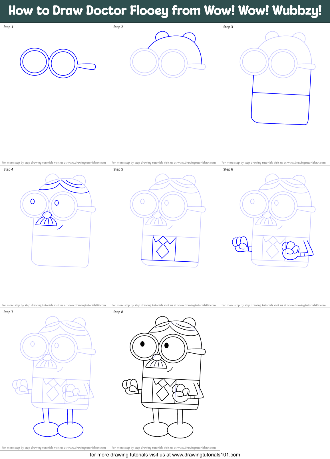 How to Draw Doctor Flooey from Wow! Wow! Wubbzy! Printable Step by Step