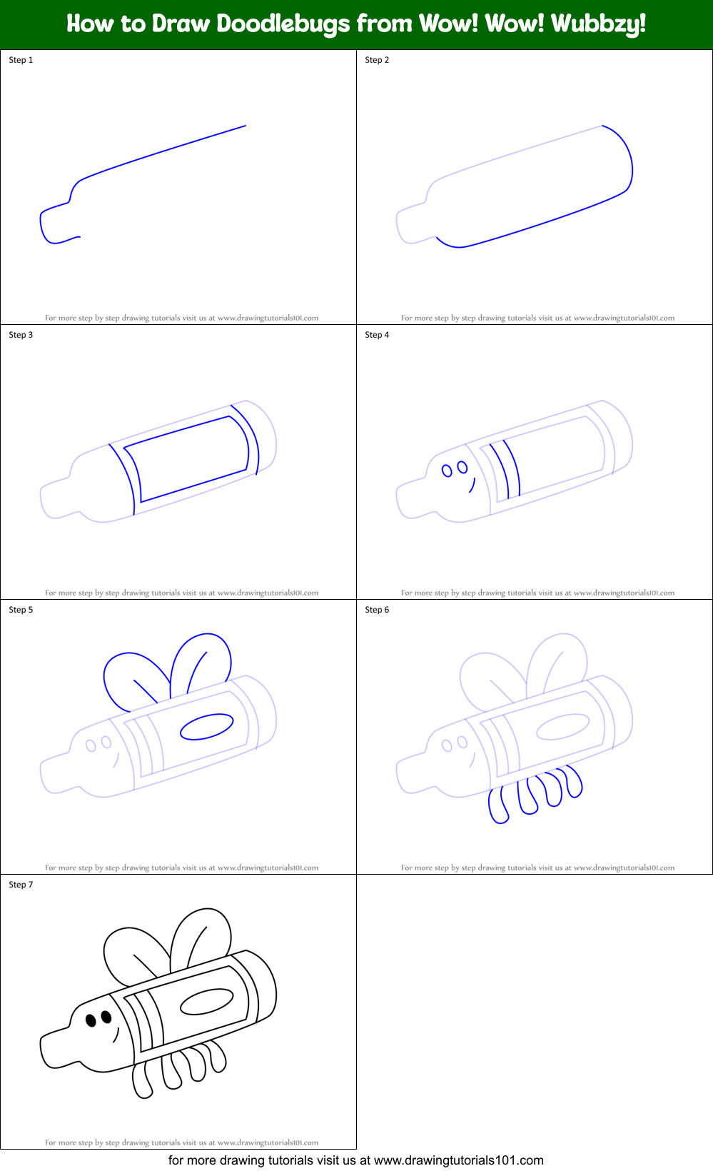 How to Draw Doodlebugs from Wow! Wow! Wubbzy! Printable Step by Step