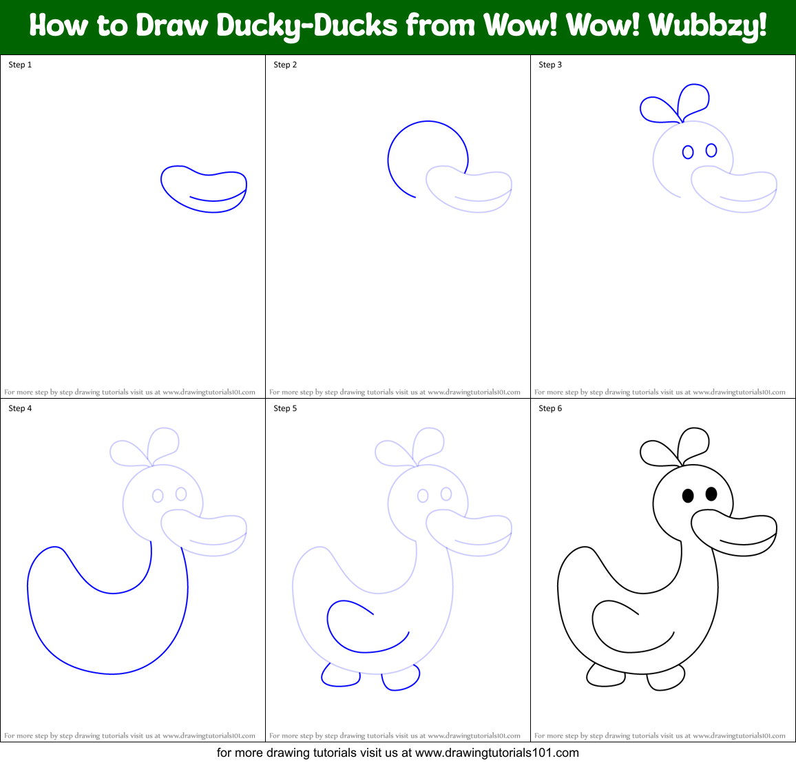 How to Draw Ducky-Ducks from Wow! Wow! Wubbzy! Printable Step by Step