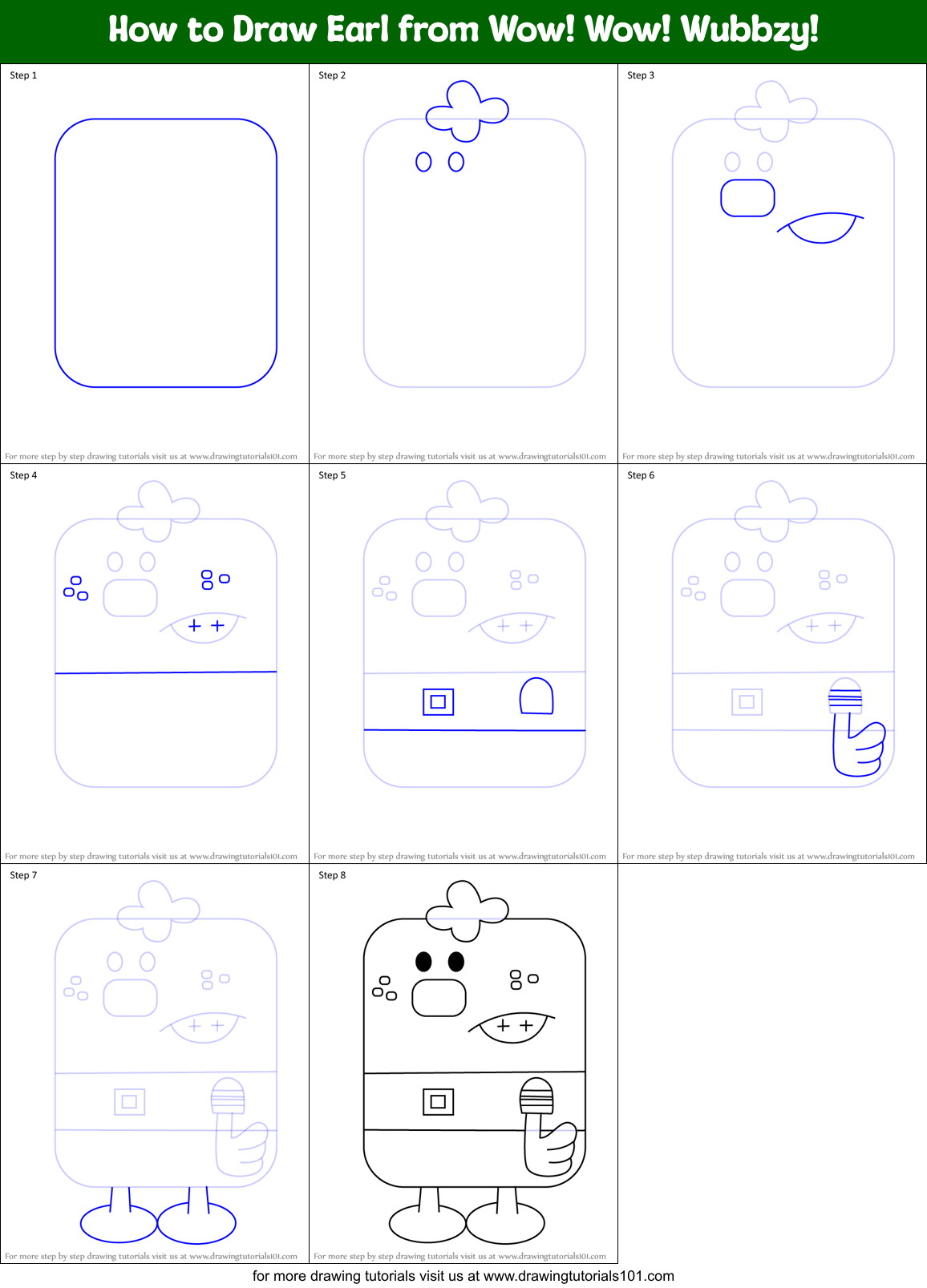 How to Draw Earl from Wow! Wow! Wubbzy! Printable Step by Step