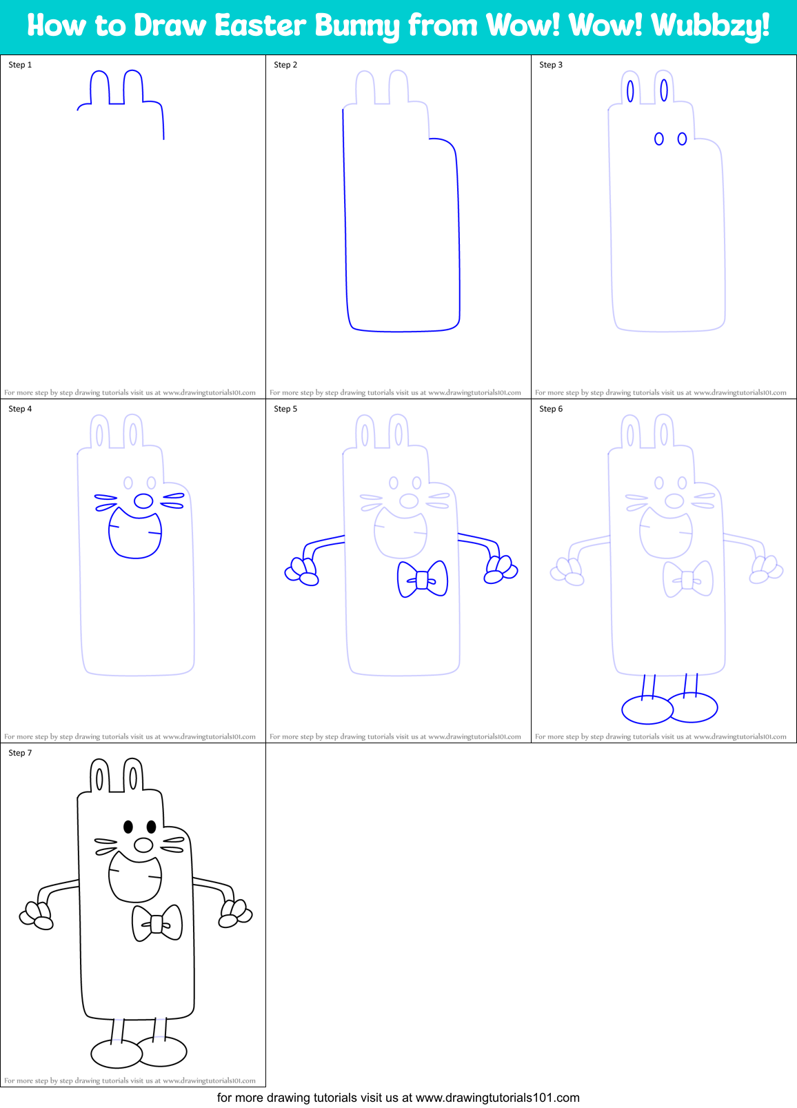 How to Draw Easter Bunny from Wow! Wow! Wubbzy! Printable Step by Step