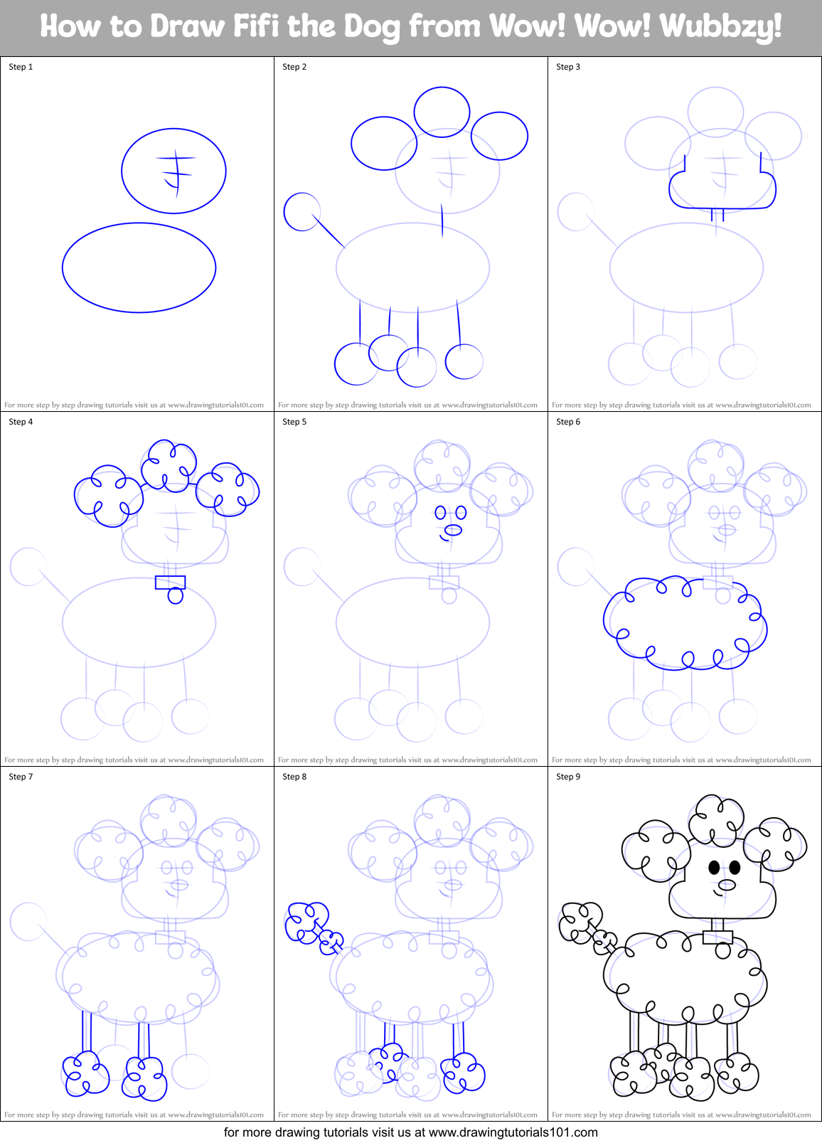 How to Draw Fifi the Dog from Wow! Wow! Wubbzy! Printable Step by Step