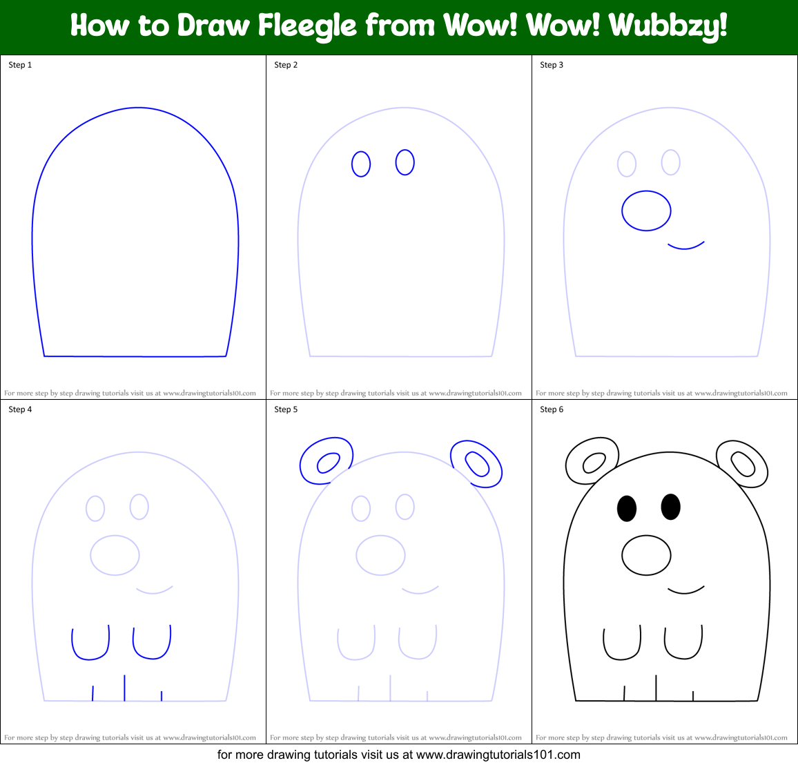 How to Draw Fleegle from Wow! Wow! Wubbzy! Printable Step by Step