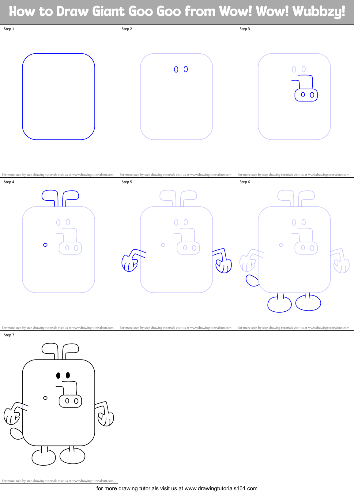 How to Draw Giant Goo Goo from Wow! Wow! Wubbzy! Printable Step by Step