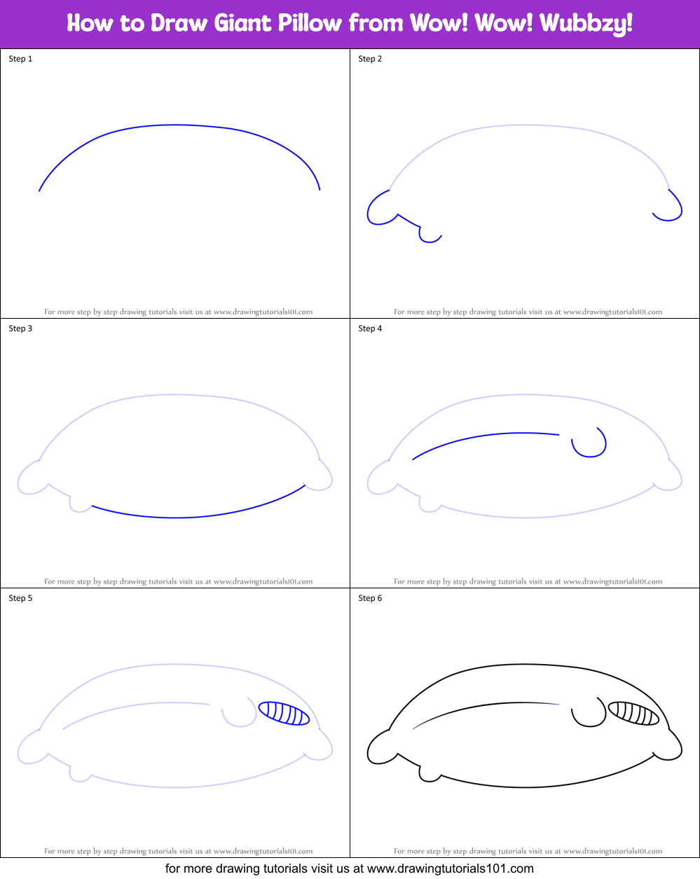 How to Draw Giant Pillow from Wow! Wow! Wubbzy! Printable Step by Step