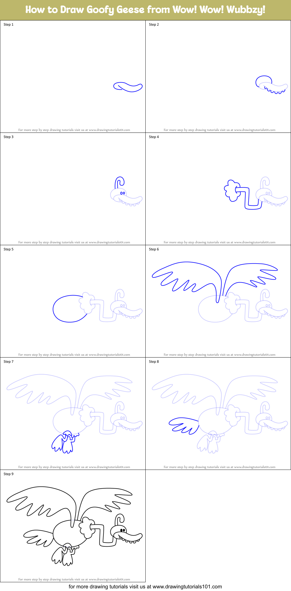How to Draw Goofy Geese from Wow! Wow! Wubbzy! Printable Step by Step