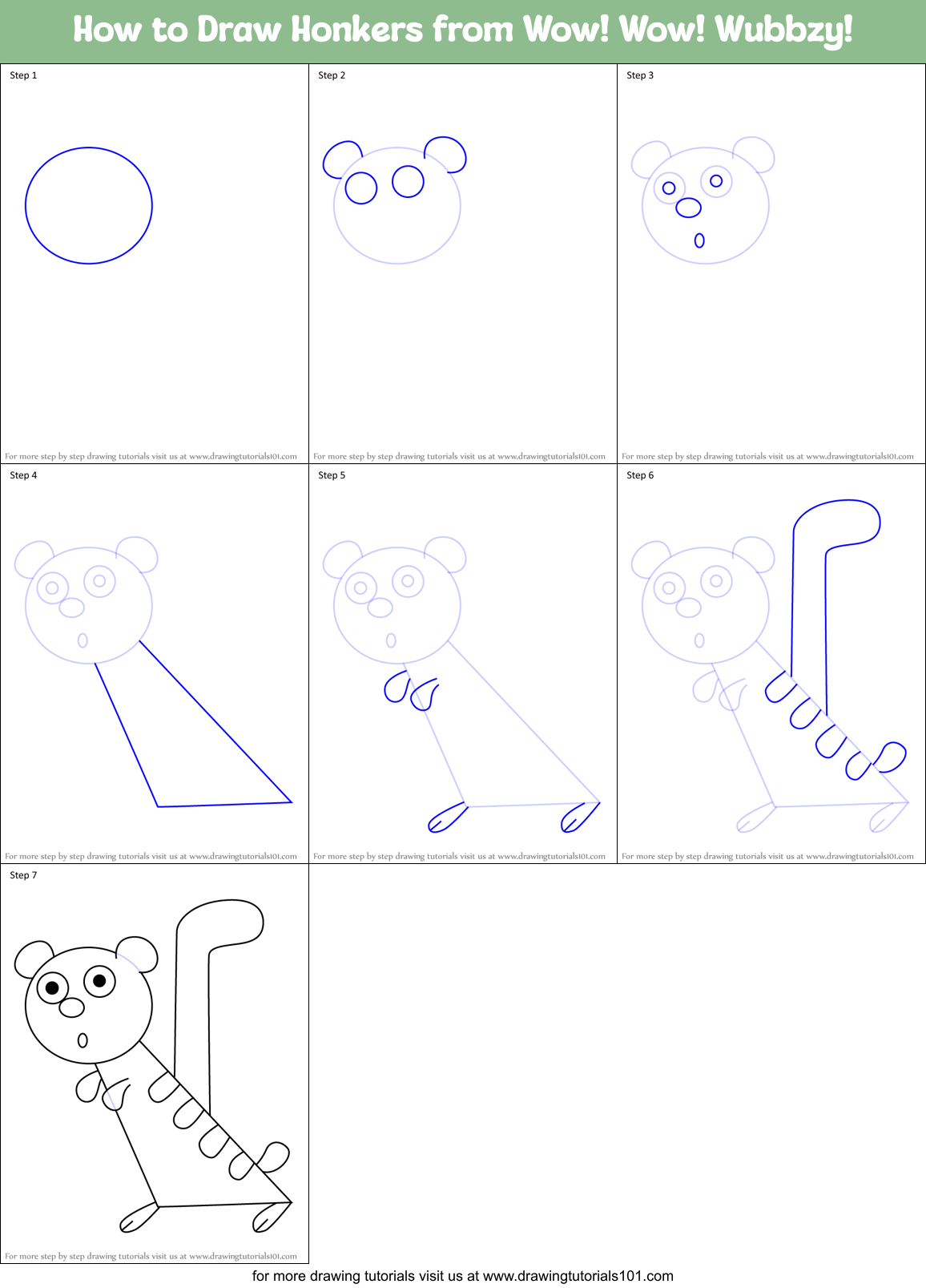 How to Draw Honkers from Wow! Wow! Wubbzy! Printable Step by Step