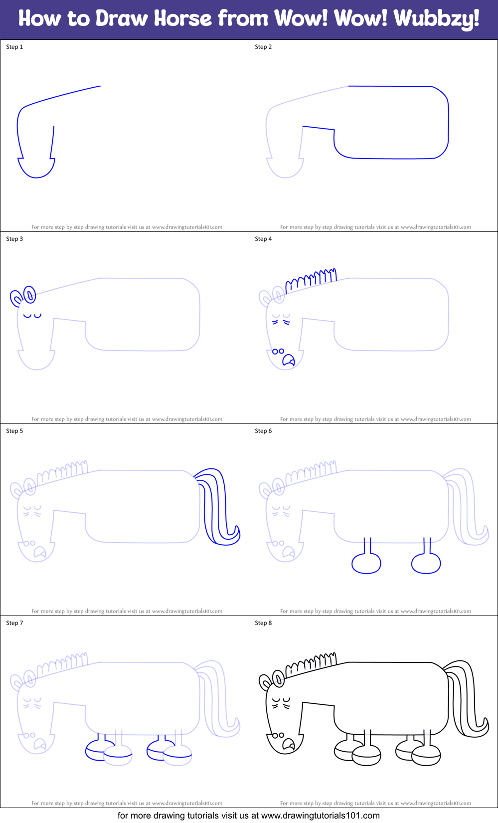 How to Draw Horse from Wow! Wow! Wubbzy! Printable Step by Step