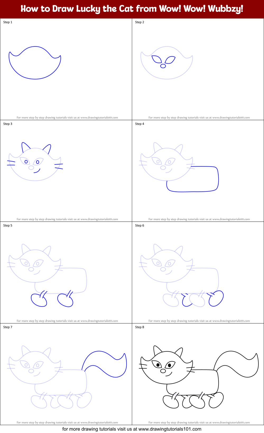 How to Draw Lucky the Cat from Wow! Wow! Wubbzy! Printable Step by Step