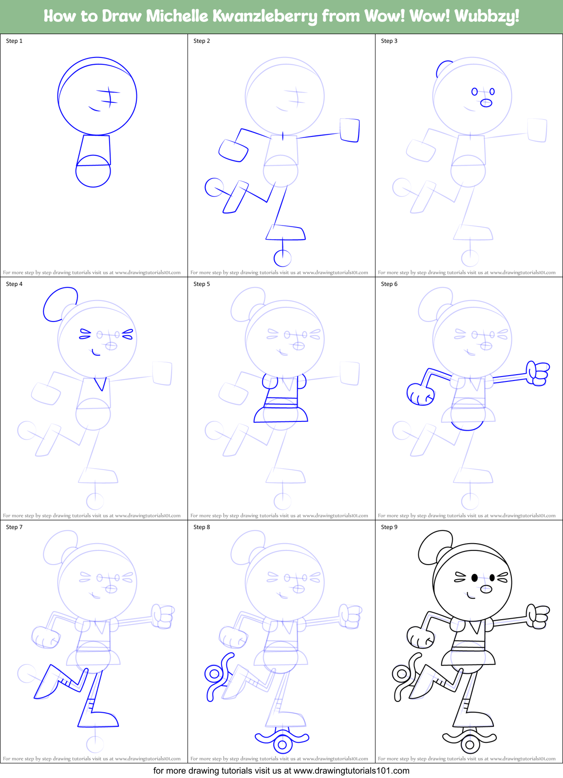 How to Draw Michelle Kwanzleberry from Wow! Wow! Wubbzy! Printable Step by Step