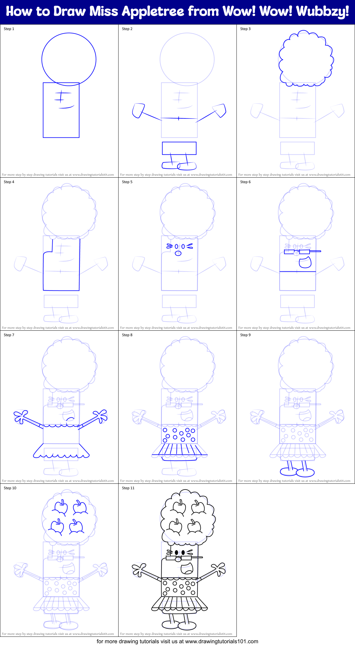 How to Draw Miss Appletree from Wow! Wow! Wubbzy! Printable Step by Step