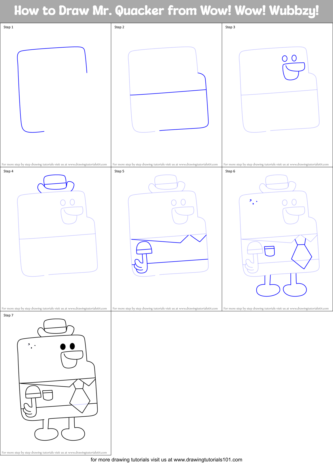 How to Draw Mr. Quacker from Wow! Wow! Wubbzy! Printable Step by Step
