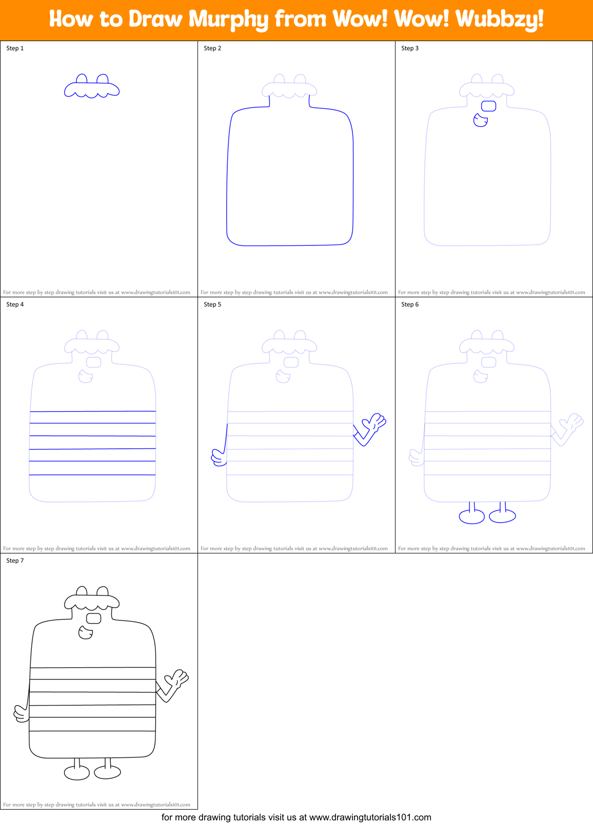 How to Draw Murphy from Wow! Wow! Wubbzy! Printable Step by Step