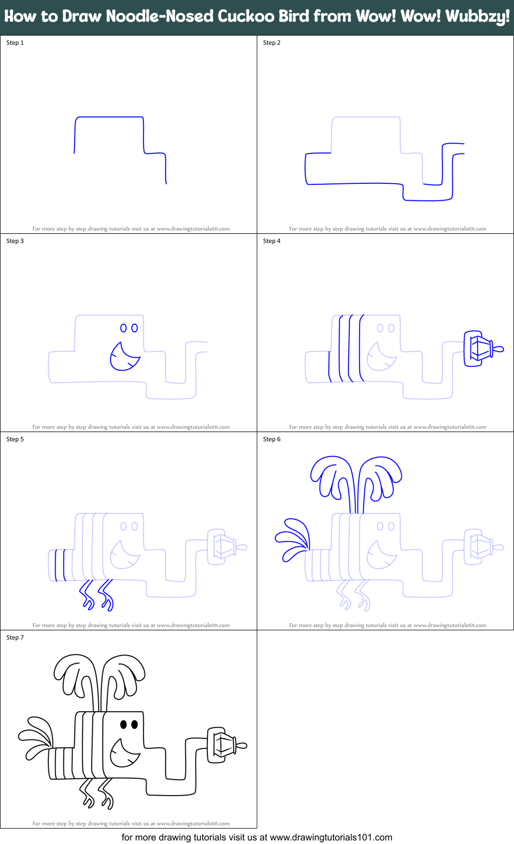 How to Draw Noodle-Nosed Cuckoo Bird from Wow! Wow! Wubbzy! Printable Step by Step